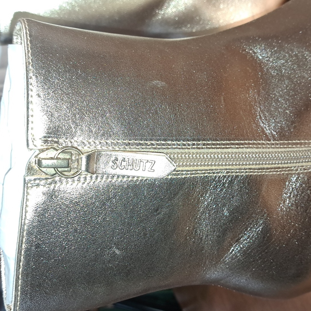 FLASH SALE SCHUTZ Metallic Gold Ankle Booties Mew $198 - Picture 2 of 7